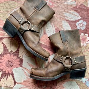 Frye Brown Leather Ankle Boots with Strap